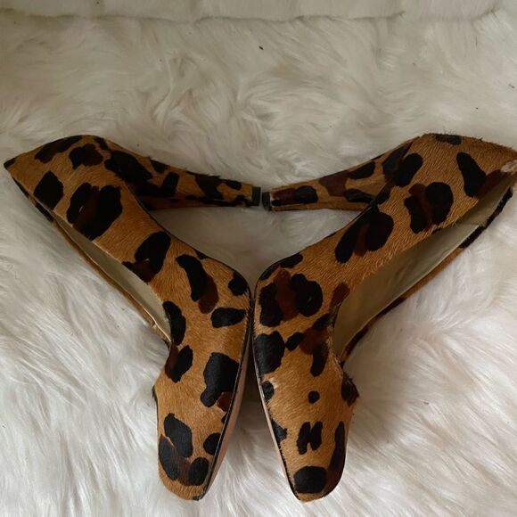 Aminah Abdul Jillil Coye Nokes New York leopard print calf hair slip on heels round toe size…